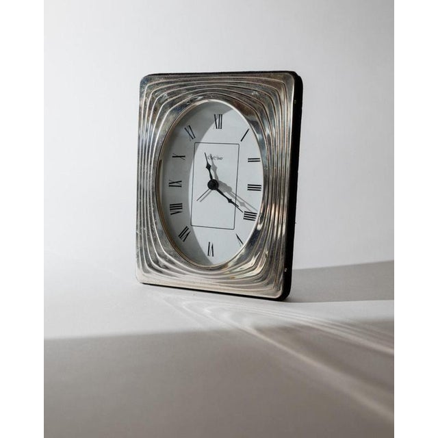 Vintage Silver Plated Desk Clock with Rectangular Case with Oval Clock Face by Del Conte Italy, 1960s For Sale - Image 11 of 12