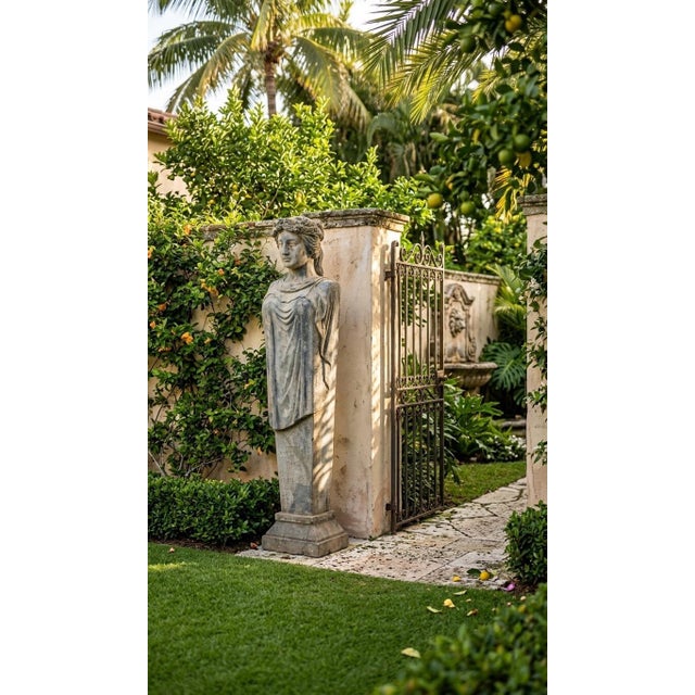 Oyster Gray Grand Neoclassical Carved Granite Flora Term Herm Statue For Sale - Image 8 of 11