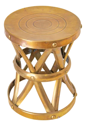 Hollywood Regency Polished Brass Drum Stool or Side Table, Mid-Century, 1950s