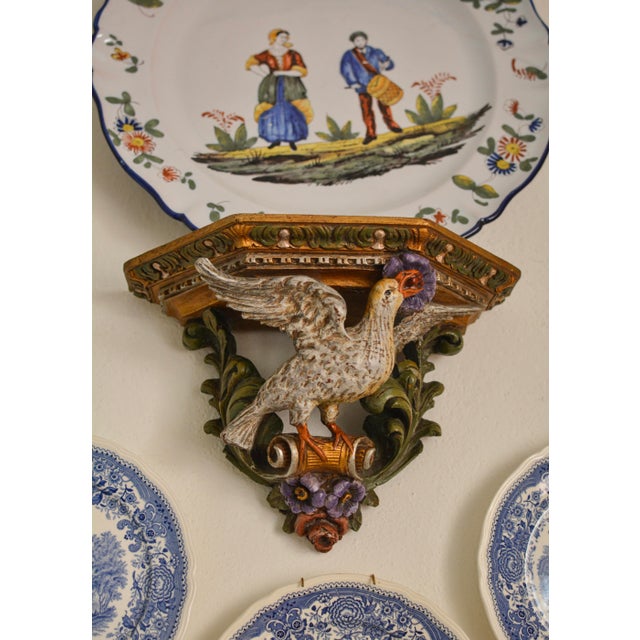 19th-Century Italian Louis XV Hand-Carved Polychrome Dove Wall Bracket For Sale - Image 6 of 6