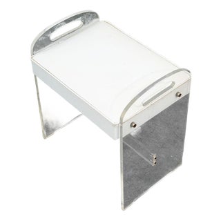 Mid Century Modern Stool Seat Vanity Lucite White Vintage Rectanfular Handles For Sale