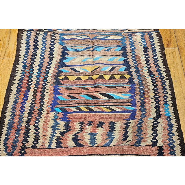 Antique Kurdish Bidjar Tribal Kilim Rug, Handwoven Wool, Stripe Pattern, Turquoise & Yellow, 5x9 For Sale - Image 10 of 15