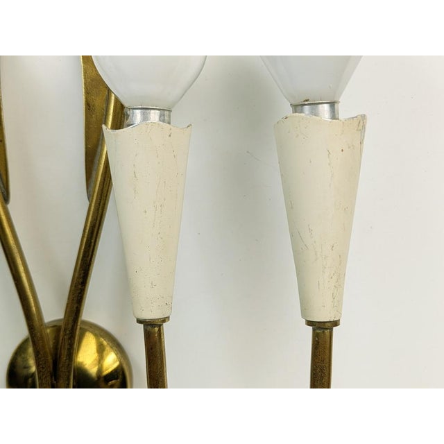 Metal Ivory Metal and Brass Four-Light Wall Lamps, 1950s, Set of 4 For Sale - Image 7 of 18