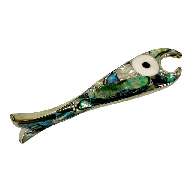 1970s Vintage Coastal Boho Chic Alpaca Mexico Sterling Silver & Abalone Shell Bottle Opener. For Sale