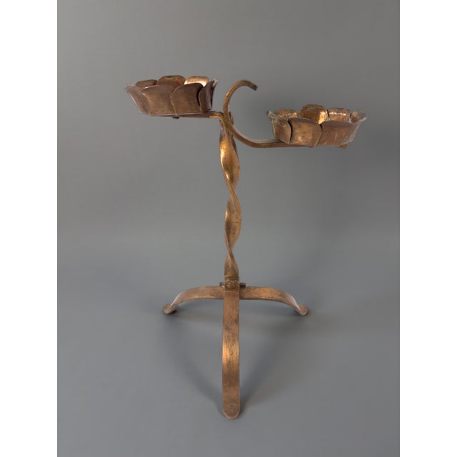 Rustic European Antique Arts & Crafts Copper Double Pricket Candlestick, C. 1900–1930, Brutalist Style For Sale - Image 3 of 18