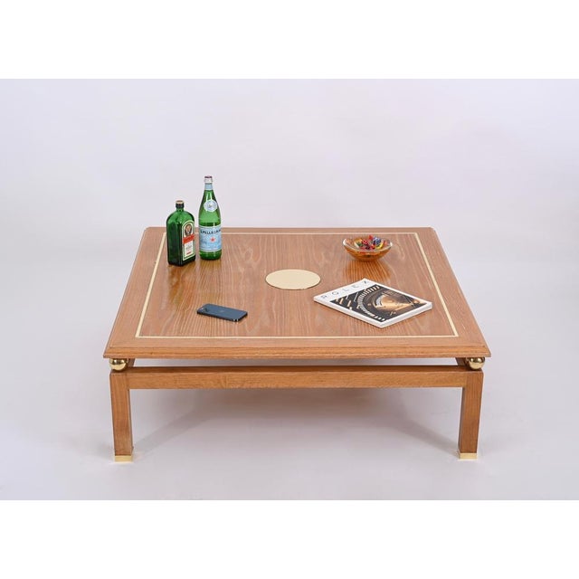 Coffee Table in Oak and Brass by Tommaso Barbi, Italy, 1970s For Sale - Image 3 of 18