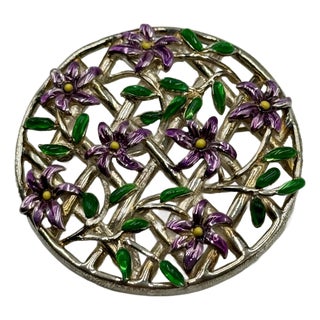 Museum of Fine Arts Sterling Purple Flowers Fence Lattice Brooch Pendant W/ Card For Sale