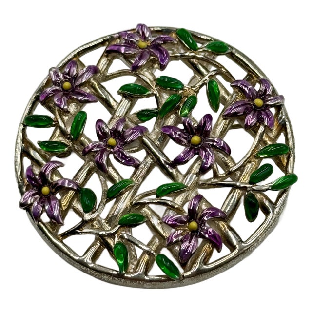 Museum of Fine Arts Sterling Purple Flowers Fence Lattice Brooch Pendant W/ Card For Sale