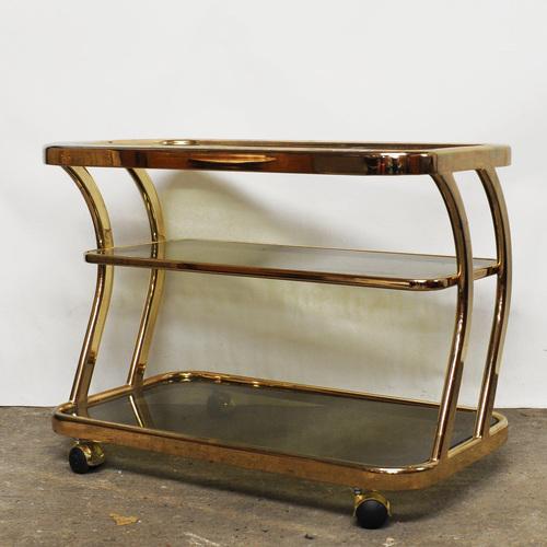 Brass and Smoked Glass Bar Cart attributed to Morex For Sale - Image 4 of 13