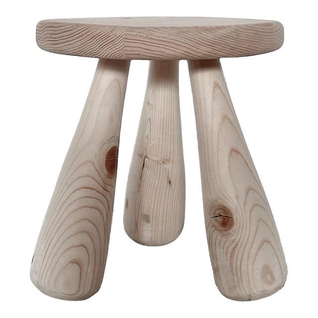1990s French Brutalist Wooden Tripod Stool Attributed to Charlotte Perriand For Sale