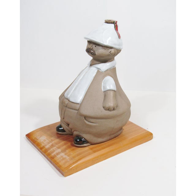 Wood Large Mexican Figurative Ceramic Decanter on Wood Base, C. 1970s For Sale - Image 7 of 13