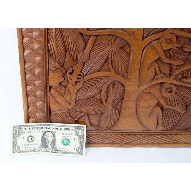 Carved Solid Teak Long Rectangle Wall Plaque Relief Sculpture Depicting Villager For Sale - Image 4 of 14