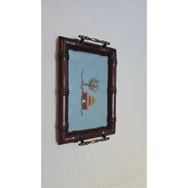 Beautifully detailed, Chinoiserie-inspired vintage vanity or cocktail tray. The center features a hand-stitched...