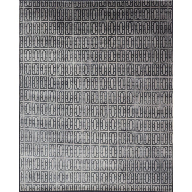 Modern Rug by Keivan Woven Arts All-Over Geometric Design in Gray and Black For Sale - Image 13 of 13
