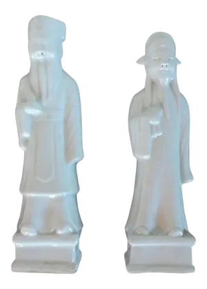 19th Century Chinese Monochrome Blanc de Chine Porcelain Immortal Figures - a Pair