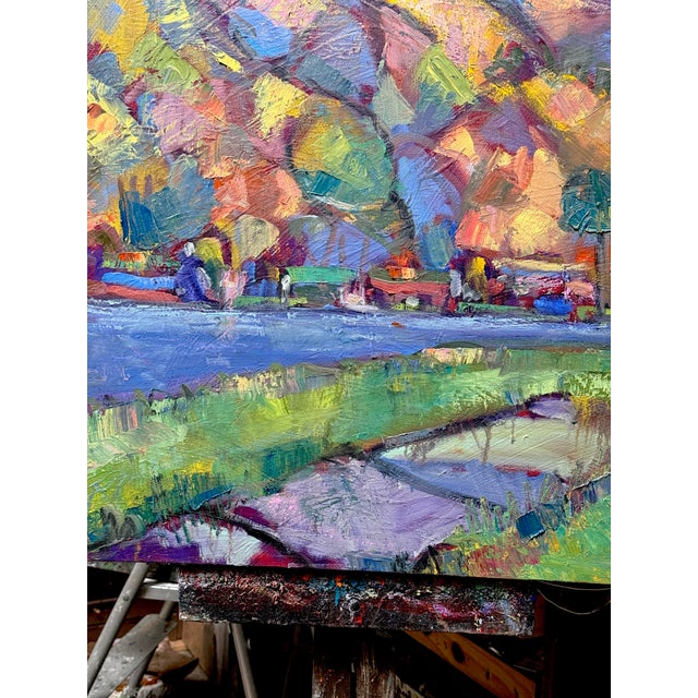 Subtle earth tones meet expansive, airy blues—perfect for grounding a contemporary living space or adding depth to a...