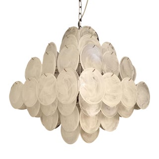 Vintage Alabaster Murano Glass Disc Chandelier from Mazzega, Venice, Italy, 1981 For Sale