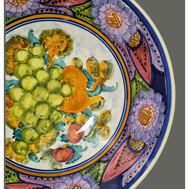 Late 20th Century Vintage Hand Painted Vibrant Floral Fruit Ceramic Made in Greece Platter For Sale - Image 5 of 8