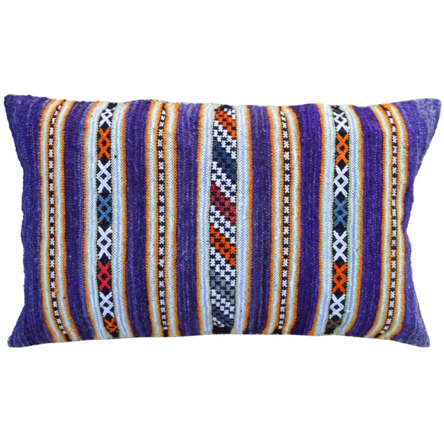 Late 20th Century Purple & Orange Striped Moroccan Pillow For Sale - Image 4 of 4