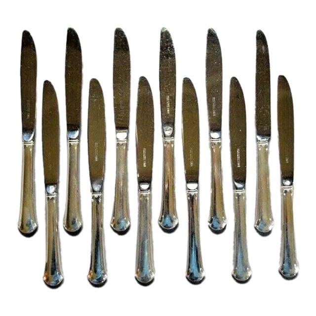 Mid 20th Century Towle Chippendale Sterling Silver Dinner Knives (Modern Blade) - No Monos- Set of 12 For Sale