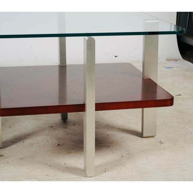 Bernhardt Mid 20th Century Pair of Bernhardt Contemporary Glass & Brushed Aluminum End Tables For Sale - Image 4 of 9