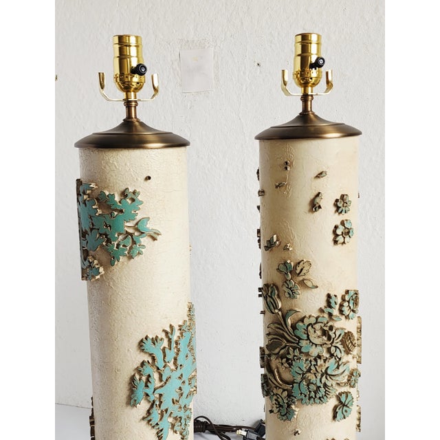 Late 19th Century Antique Wallpaper Roller Table Lamps - A Pair For Sale - Image 5 of 7