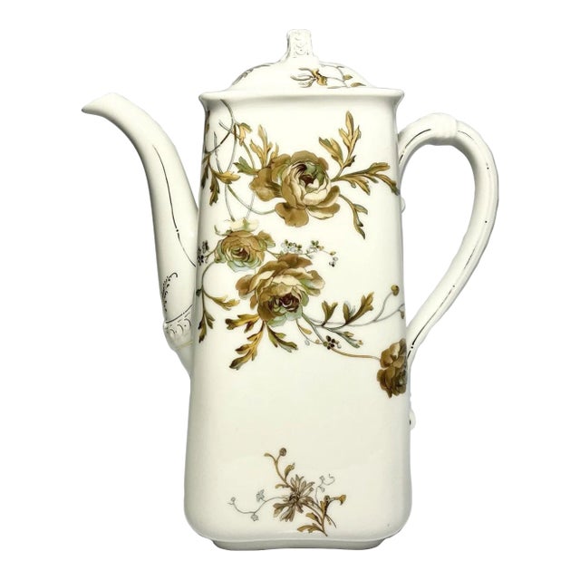 1930s Haviland Limoges Sepia Brown Rose Porcelain Coffee or Teapot For Sale