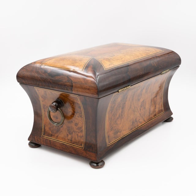 Brown Mid 19th Century William IV Dome Top Bombé Box in Burl Walnut With Boxwood Stringing For Sale - Image 8 of 11