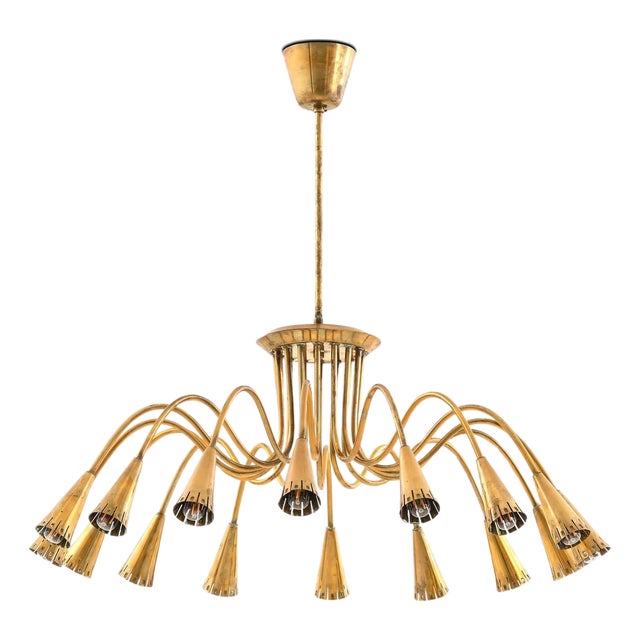 Ceiling Lamp with Conical Brass Shade from Harald Notini, 1950s For Sale