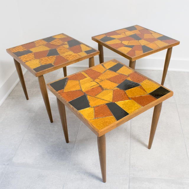 Mid-Century Modern Georges Briard Mosaic Glass and Wood Side Tables, 3 Pieces For Sale - Image 12 of 18