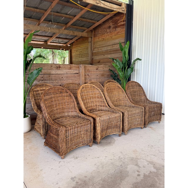 Set of 8 Organic Modern Rustic Coastal Braided Rattan Dining Chairs For Sale - Image 11 of 12
