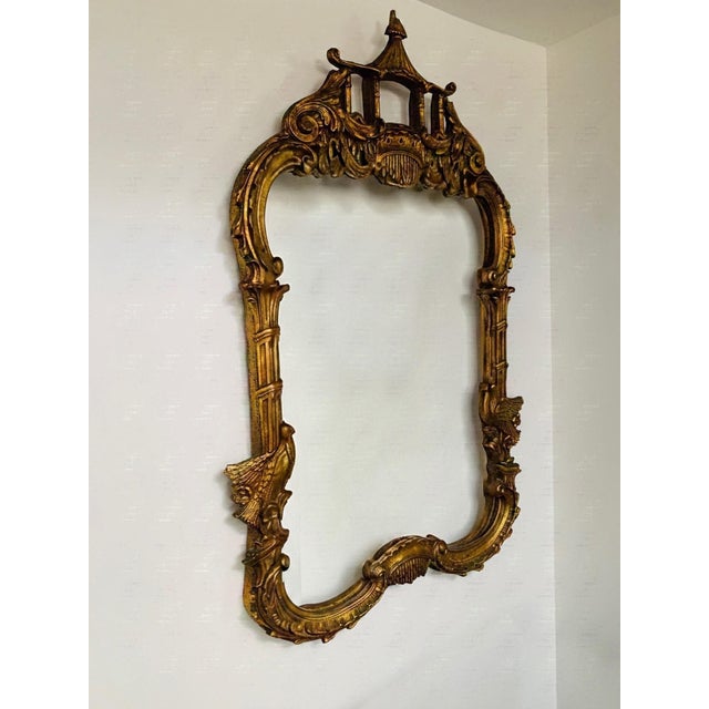 Chinese Chippendale Carved Giltwood Pagoda Birds Mirror For Sale - Image 4 of 7