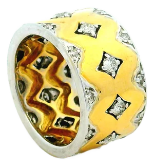 Wide 18k Gold Diamond Band Ring, 1 Carat, Size 7.5