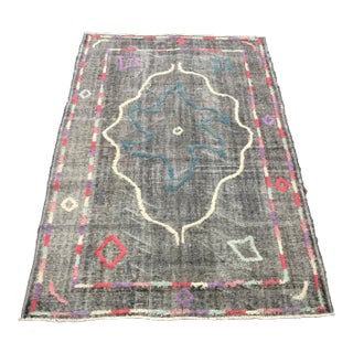 1960s Vintage Turkish Handmade Gray Area Rug For Sale