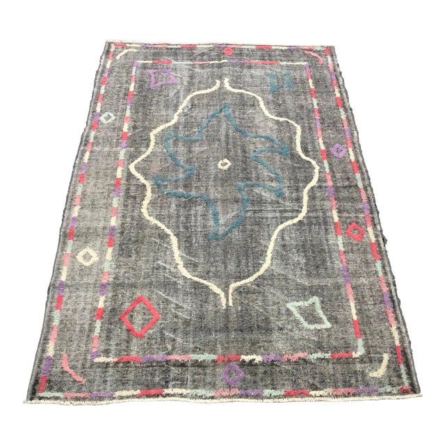 1960s Vintage Turkish Handmade Gray Area Rug For Sale