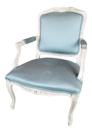 1950s Vintage Louis XV Style Armchair in Blue Gray Fabric