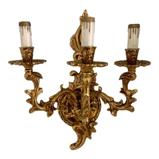 Mid 20th Century Gilt Three Light Wall Sconce For Sale