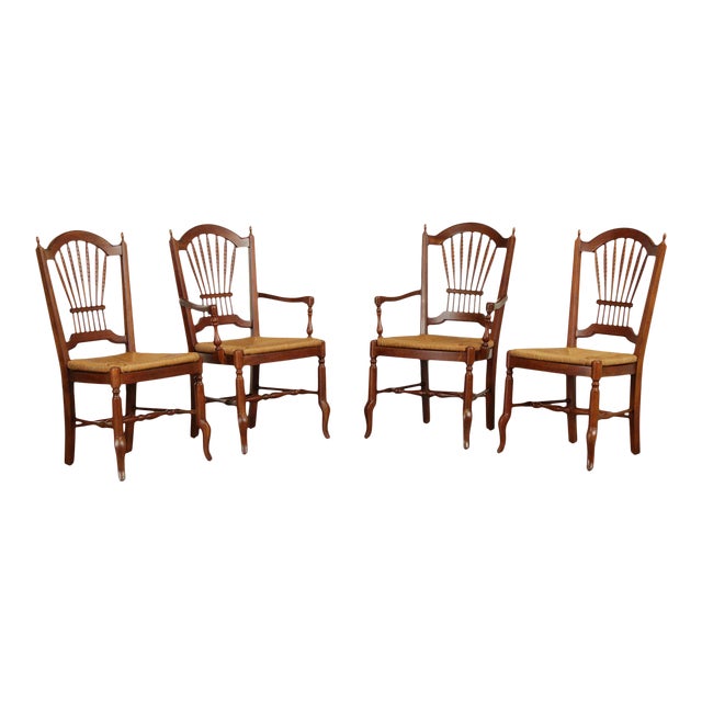 Ethan Allen French Country Style Wheat Back Rush Seat Dining Chairs