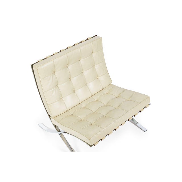 Mid Century Cream Barcelona Chairs by Mies Van Der Rohe for Knoll, 1980s For Sale - Image 9 of 18