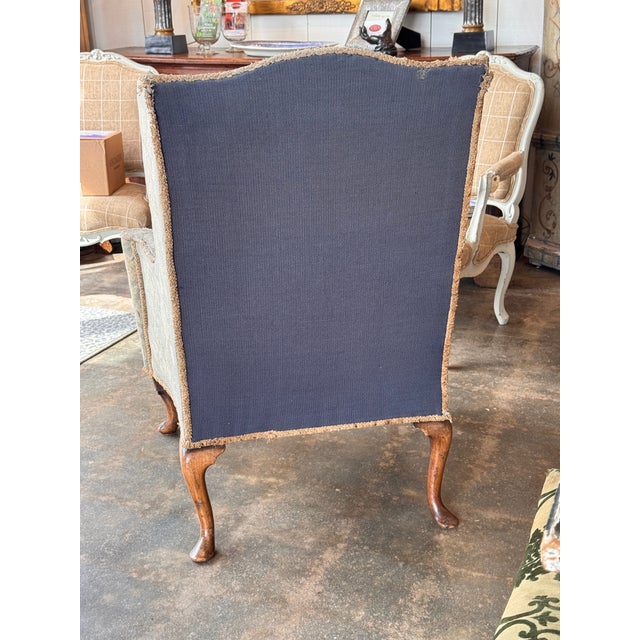 1920s Needlepoint Upholstered Wingback Chair With Carved Cabriole Legs For Sale - Image 9 of 12