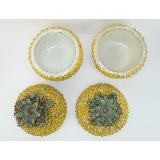 Currey & Company Currey & Company Ceramic Pottery Pineapple Canisters Centerpieces, a Pair For Sale - Image 4 of 9