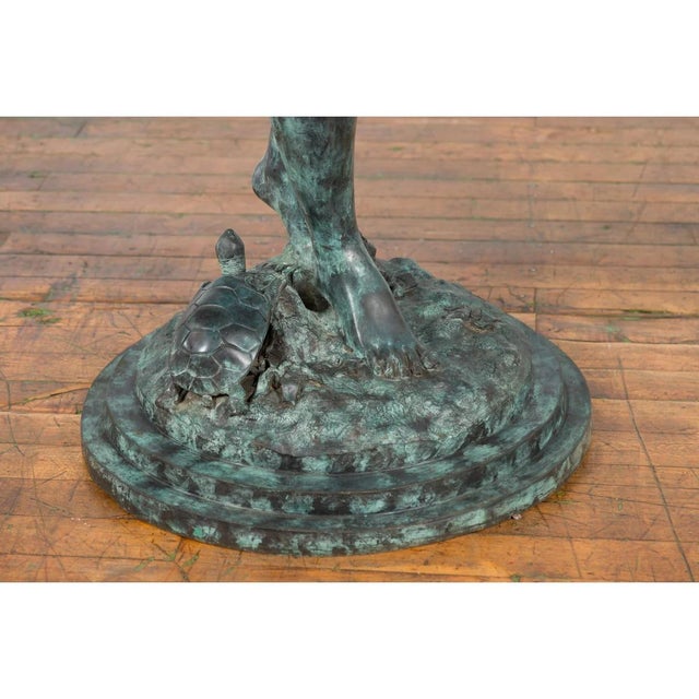 1960s Bronze Sea Nymph Fountain with Large Shell and Turtle in Verdigris Patina For Sale - Image 15 of 17