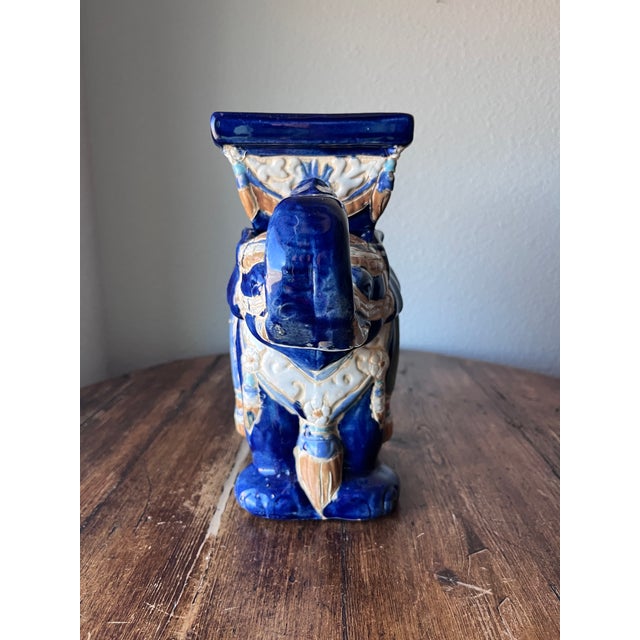 Vintage Elephant Indoor or Outdoor Cobal Blue Planter Trunk up 11” width, 4.5” depth and 9 7/8” height Chip seen in the...