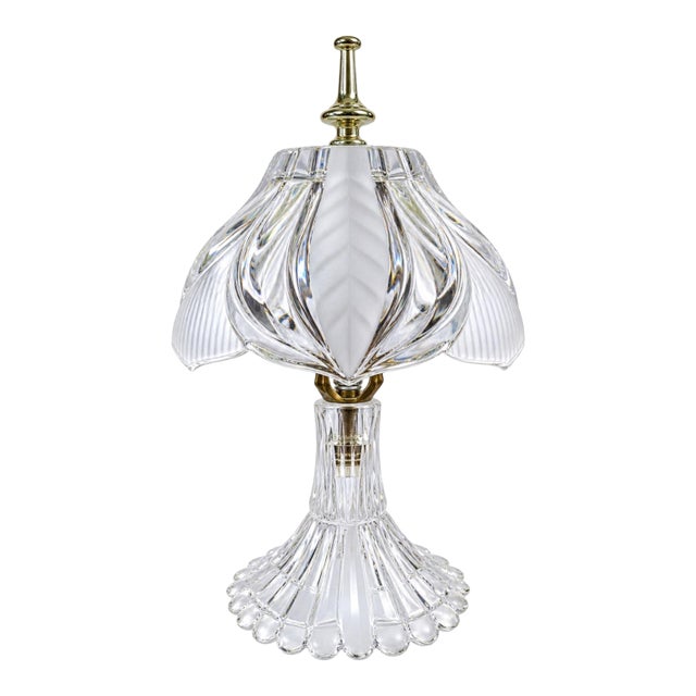Vintage Yugoslavian 24% Lead Crystal Floral Boudoir Table Lamp For Sale