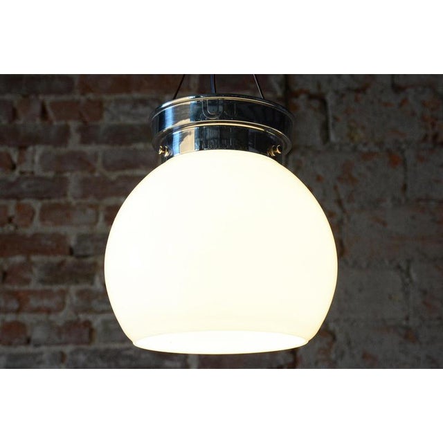 1930s Bauhaus Ceiling Lamp in Chrome-Plated Steel and Opal Glass, Czech, 1930s For Sale - Image 5 of 6