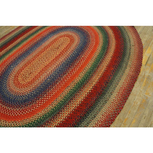 Scarlet 1930s Multicolor Folk Art Antique Oval American Braided Rug 6'10" X 9'2" Cotton Carpet For Sale - Image 8 of 15