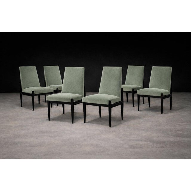 Cimo, Brazil, 1950s — Set of 8 Dining Chairs in Hardwood With Dusty Olive Mohair & Jacarandá Backs (2 Armchairs + 6 Side Chairs) For Sale - Image 15 of 16