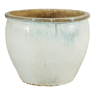 Large Mid-20th Century Chinese Crackle-Glazed Ceramic Planter in Soft White For Sale