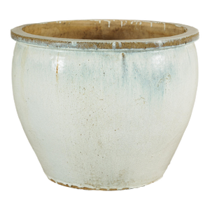 Large Mid-20th Century Chinese Crackle-Glazed Ceramic Planter in Soft White