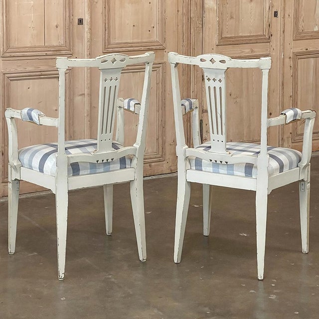 Set of 6 Antique Swedish Gustavian Painted Dining Chairs Includes 2 Armchairs For Sale - Image 16 of 18